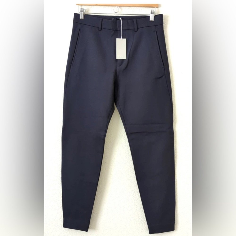 COS Womens Trouser Pants 30 Navy Blue Zip Ankle Cuff Stretch Jersey Slim Career